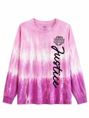 Justice Purple & Pink Tie-Dye Glitter Logo Long Sleeve Top – Size Large EUC